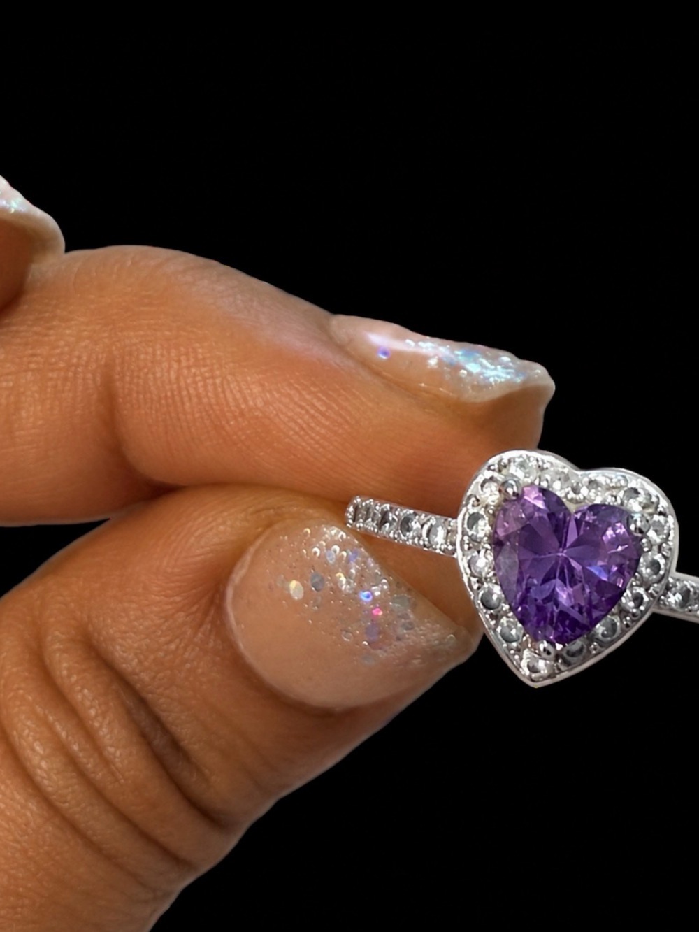 10k white gold amethyst heart ring